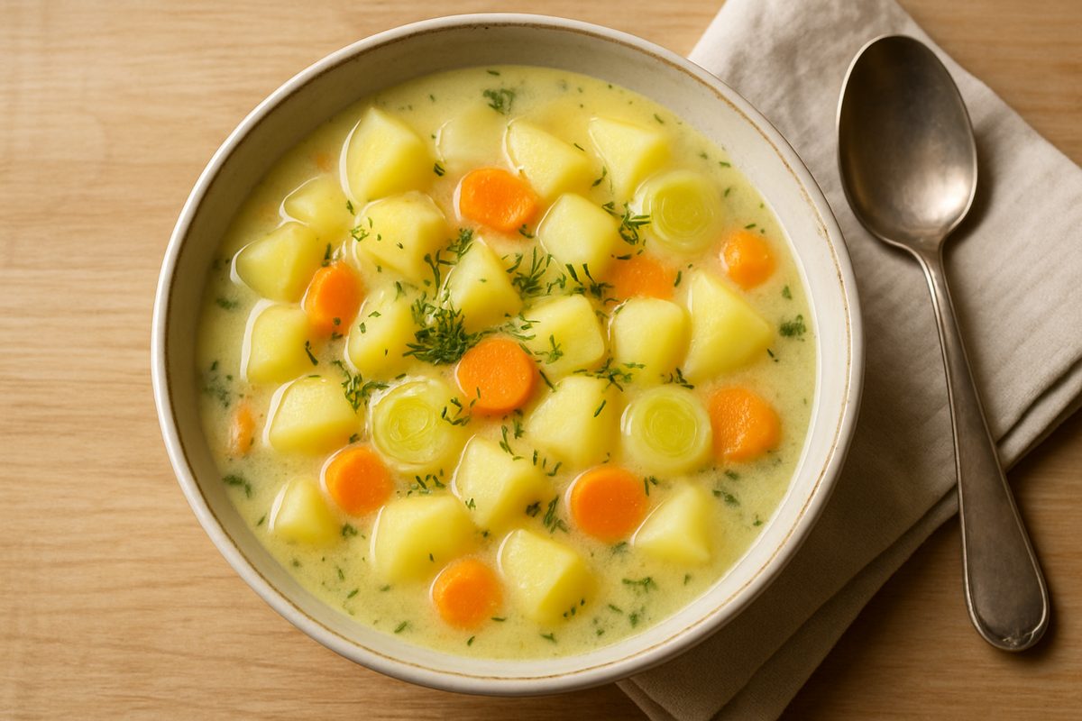 Sopa de patata y puerro con eneldo