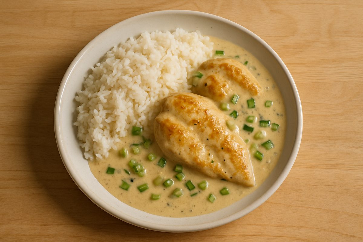 Suprema de pollo a la crema de verdeo con arroz
