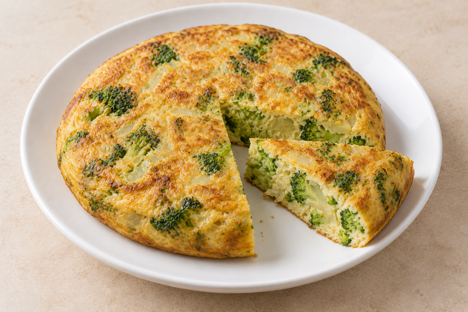 Tortilla de brócoli y cebolla