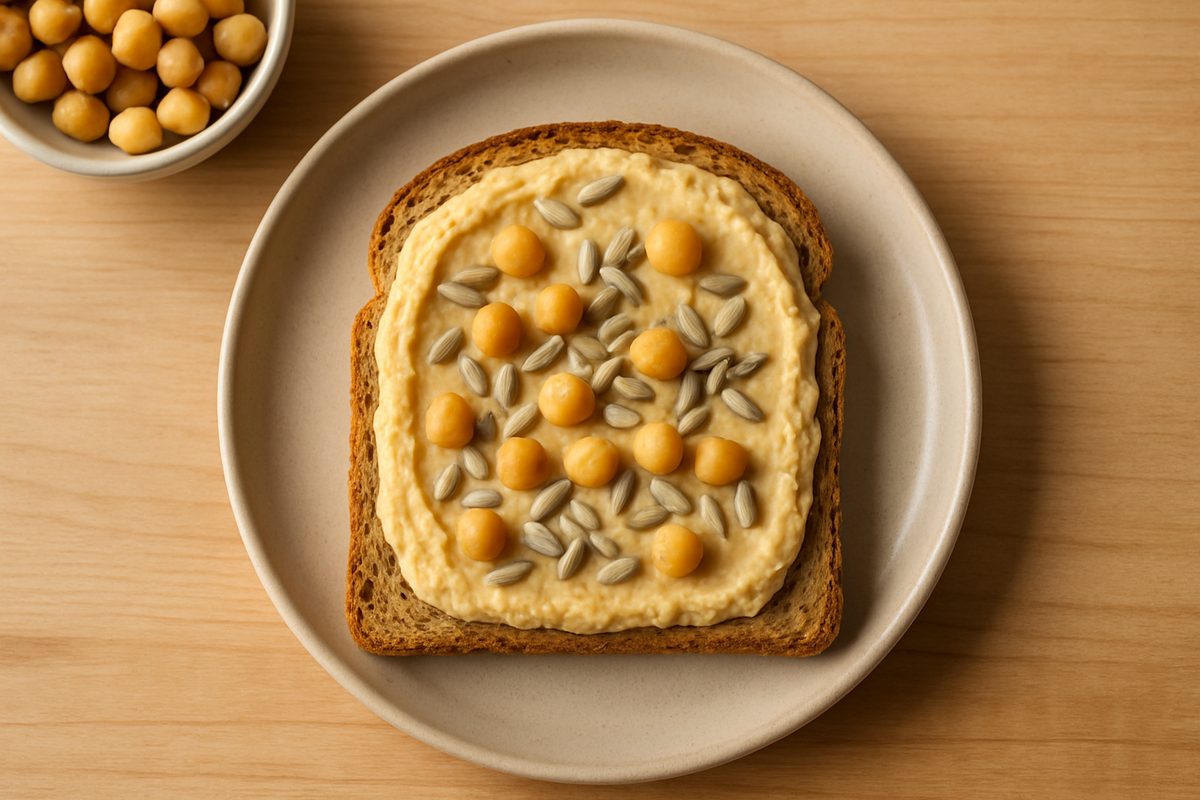Tostada de hummus con pipas