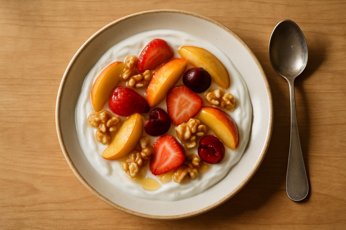 Yogur con fruta y nueces