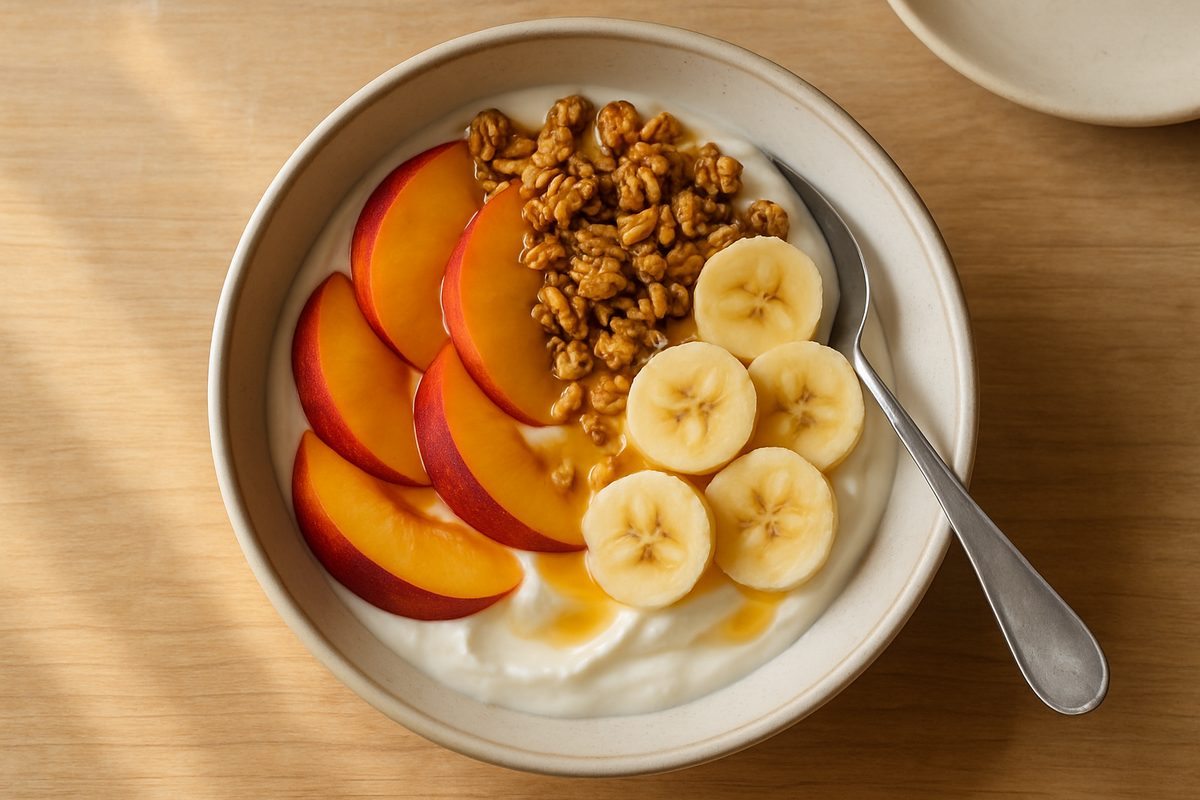 Yogur con frutas de estación y granola